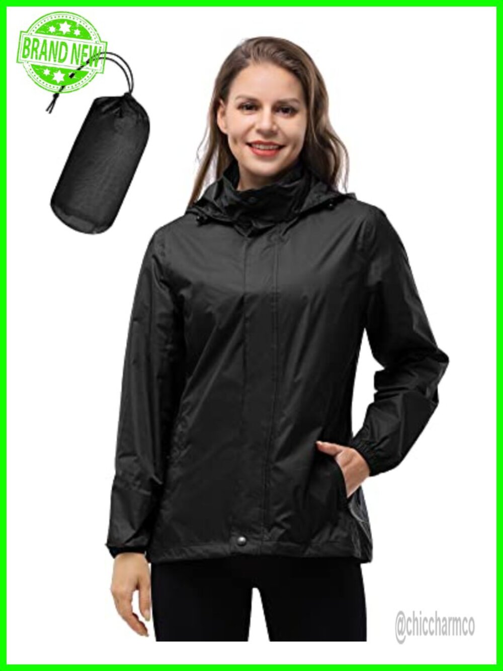 Women's Waterproof Packable Lightweight Rain Jacket Hooded Windbreaker